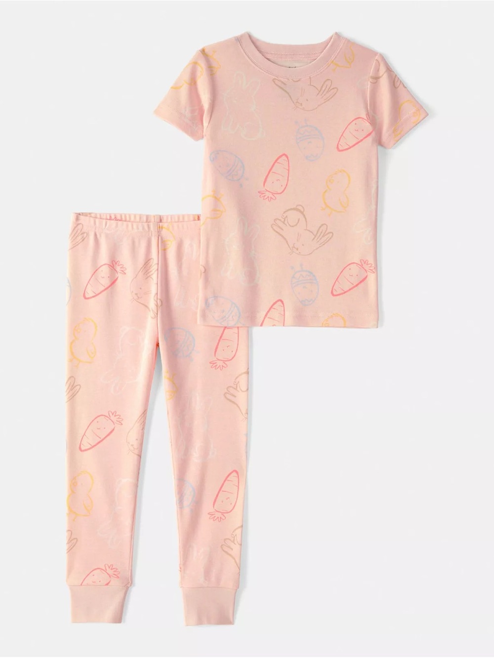Carter's Pink Short-Sleeve Pajama Set with Pastel Bunny & Carrot Print - 6